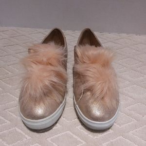 Brash pink glitter pom pom shoes-EUC